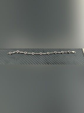 Vintage 925 Marcasite Garnet Heart Bracelet